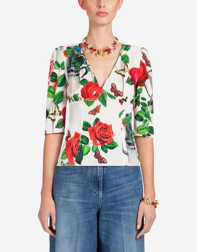 Dolce & Gabbana Printed Charmeuse Top In White