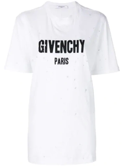 Givenchy Distressed Logo Print Over T-shirt In White