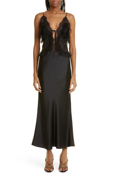Alexander Wang Lace-trimmed Silk Midi Dress In 001 Black