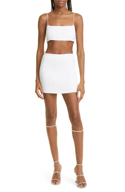 Alexander Wang Crystal-embellished Ribbed-knit Bralette Top In 100 White