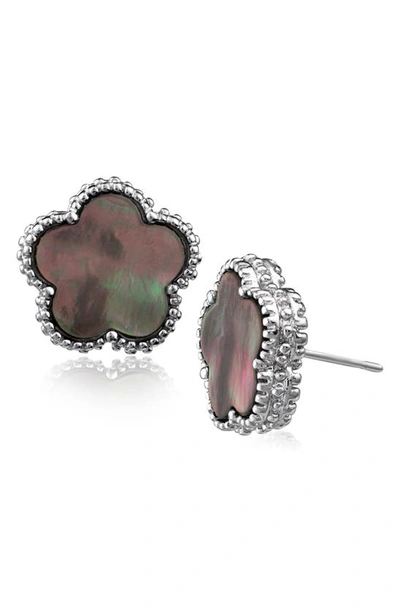 Jardin Mother-of-pearl Clover Stud Earrings In Grey/ Silver