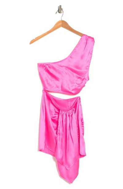 Asos Design Knot Cutout Satin Minidress In Bright Pink