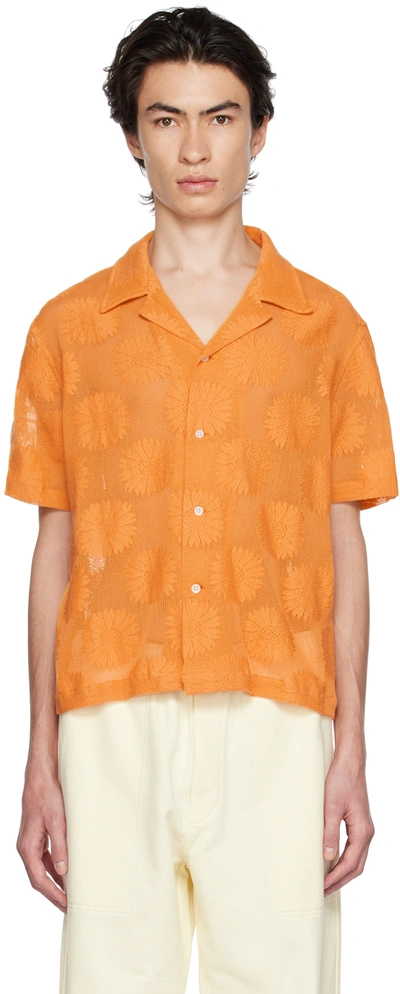 Bode Sunflower-embroidered Cotton-blend Shirt In Glodn Golden