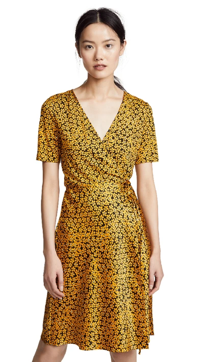 Diane Von Furstenberg Short-sleeve Floral-print Flared Wrap Dress In Pearson Marigold