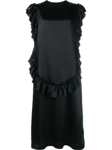 Simone Rocha Sleeveless Ruffle Silk Dress In Black | ModeSens