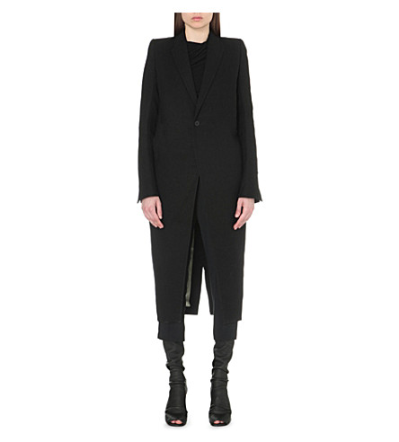 Rick Owens Longline Wool And Linen-blend Coat In Black | ModeSens