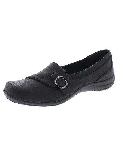 Easy Street Cinnamon Womens Faux Leather Square Toe Loafers In Black