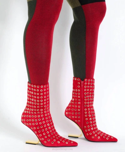 Jeffrey Campbell Compass-e Pointed Toe Boot In Red Suede Gold In Multi