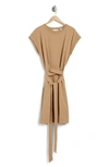 Vince Tie Waist Cotton Dress In Almond