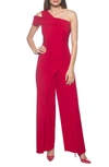 Marina One Shoulder Asymmetric Jumpsuit In Red