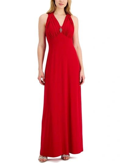 Connected Apparel Womens Embellished Maxi Evening Dress In Red