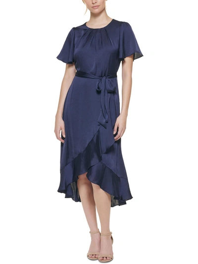 Jessica Howard Petites Womens Satin Midi Cocktail And Party Dress In Blue