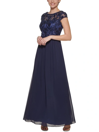 Vince Camuto Womens Chiffon Embroidered Evening Dress In Blue