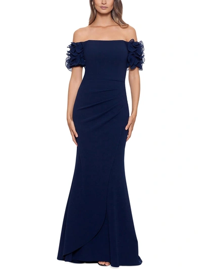 Xscape Womens Off-the-shoulder Long Evening Dress In Blue