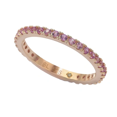 Suzy Levian Rose Gold Sterling Silver And Pink Sapphire Eternity Band