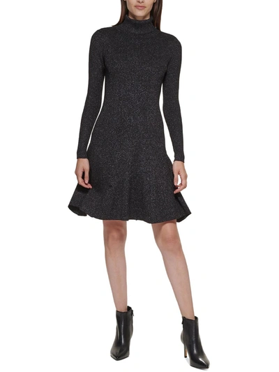 Calvin Klein Womens Metallic Knee Length Sweaterdress In Black