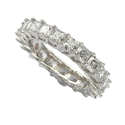 Suzy Levian Sterling Silver Princess Cut Cubic Zirconia Crossing Setting Eternity Band In White