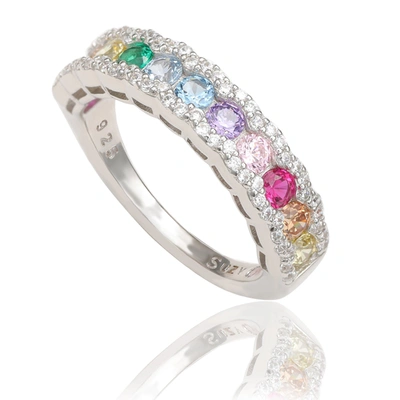 Suzy Levian Sterling Silver Rainbow Cubic Zirconia Eternity Half Band In Multi