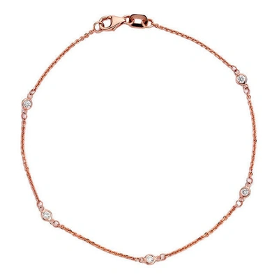 Suzy Levian 0.15 Ct Tdw 14k Rose Gold Diamond Station Bracelet In Pink