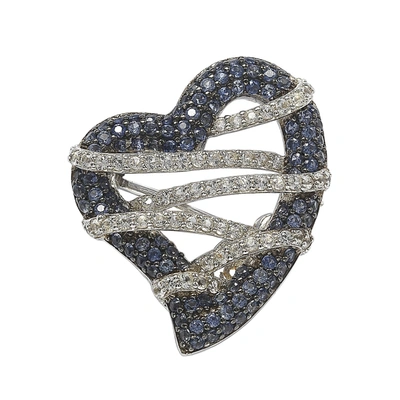 Suzy Levian Sterling Silver Sapphire & Diamond Accent Wrapped Heart Brooch In Blue