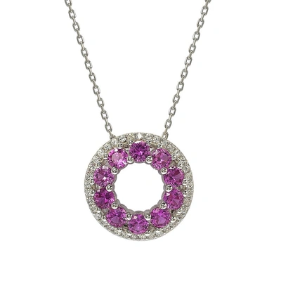 Suzy Levian Sterling Silver Pink And White Sapphire & Diamond Accent Double Circle Eternity Pendant