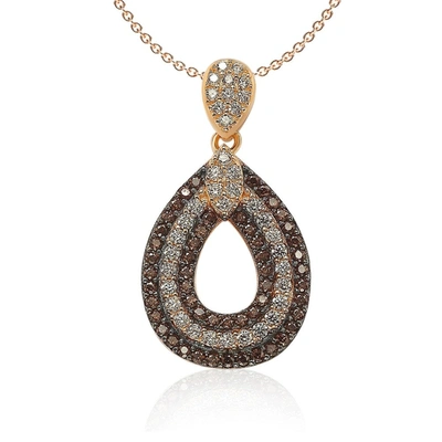 Suzy Levian Rose Sterling Silver Brown And White Cubic Zirconia Teardrop Pendant