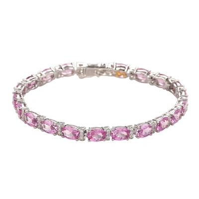 Suzy Levian Sterling Silver Oval-cut Pink Sapphire & Diamond Accent Tennis Bracelet