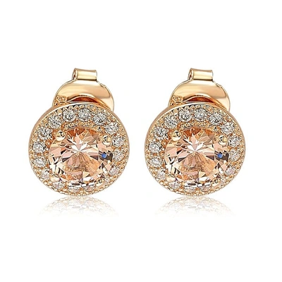 Suzy Levian Rose Sterling Silver Round Cut Morganite Cubic Zirconia Halo Studs In Pink