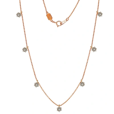 Suzy Levian 14k Rose Gold .30cttw Diamond Flower Station Necklace In Pink