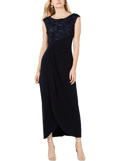 Connected Apparel Petites Womens Cap Sleeve Maxi Evening Dress In Blue