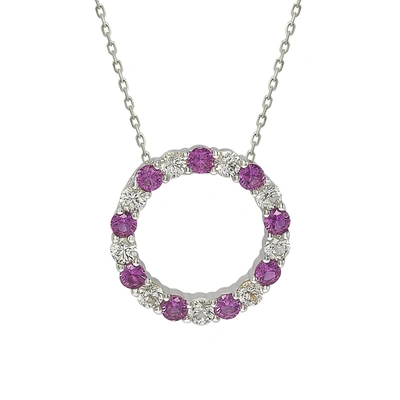 Suzy Levian Sterling Silver Pink Sapphire & Diamond Accent Alternating Circle Eternity Necklace