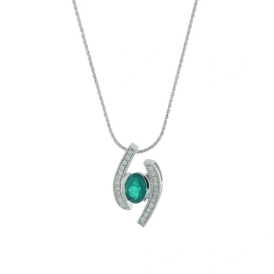 Suzy Levian Modern 14k White Gold Emerald And Diamond 0.85 Tcw Birthstone Pendant In Green