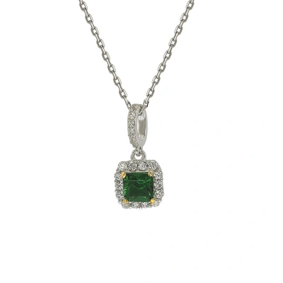 Suzy Levian Sterling Silver Green And White Cubic Zirconia Asscher Cut Pendant