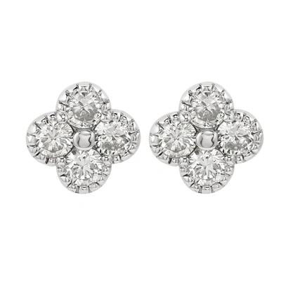 Suzy Levian White Gold 7/10 Cttw Diamond Clover Stud Earrings