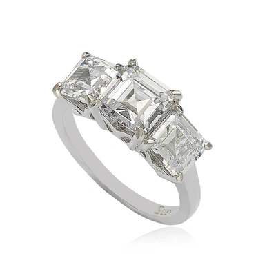 Suzy Levian Sterling Silver White Cubic Zirconia 3-stone Engagement Ring