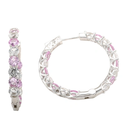 Suzy Levian Sterling Silver Pink Sapphire Gladiator Hoop Earrings