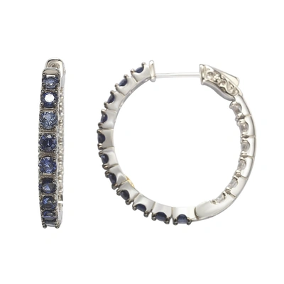 Suzy Levian Sterling Silver Blue Sapphire And Diamond Accent Hoop Earring