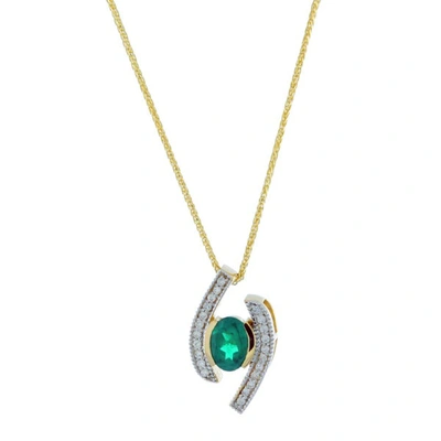 Suzy Levian Modern 14k Yellow Gold Emerald And Diamond 0.85 Tcw Birthstone Pendant In Green