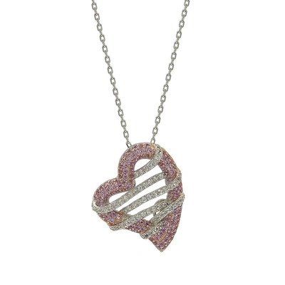 Suzy Levian Sterling Silver Pink Sapphire And Diamond Accent Wrapped Heart Pendant
