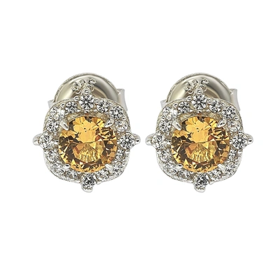 Suzy Levian Sterling Silver Yellow Sapphire 0.66cttw Halo Stud Earrings