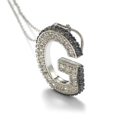 Suzy Levian Sterling Silver Sapphire & Diamond Accent Letter Pendant In Blue