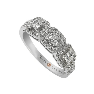 Suzy Levian Sterling Silver White Cubic Zirconia 3-stone Asscher-cut Band
