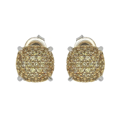 Suzy Levian Sterling Silver Yellow Sapphire & Diamond Accent Pave Cluster Earrings