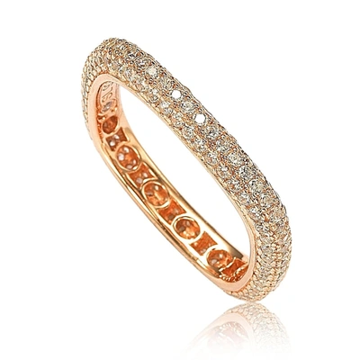 Suzy Levian Rosed Sterling Silver Cubic Zirconia Modern Pave Square Eternity Band In Pink