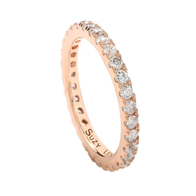 Suzy Levian Rose Sterling Silver Thin White Cubic Zirconia Eternity Band In Pink