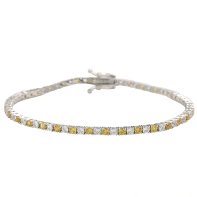 Suzy Levian Sterling Silver Round-cut Yellow And White Sapphire Tennis Bracelet