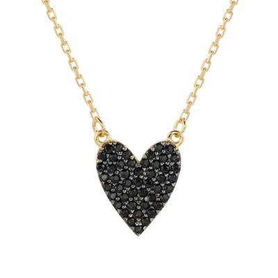 Suzy Levian Black Cubic Zirconia Golden Sterling Silver Heart Necklace