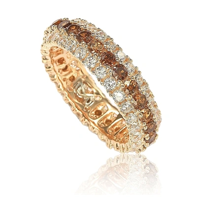 Suzy Levian Rosed Sterling Silver Brown Cubic Zirconia 3 Row Eternity Band