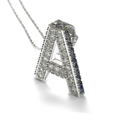 Suzy Levian Sterling Silver Sapphire & Diamond Accent Letter Pendant In Blue