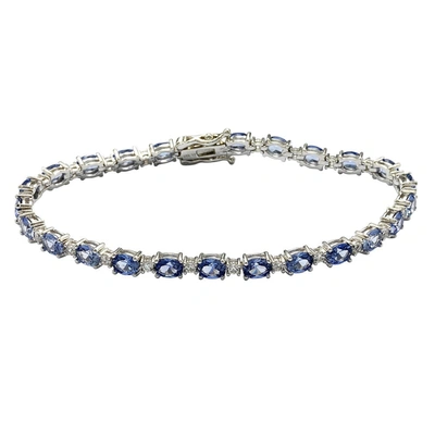 Suzy Levian Sterling Silver Oval-cut Blue Sapphire Tennis Bracelet